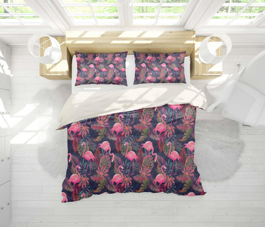 3D Black Red Flamingo Leaves Quilt Cover Set Bedding Set Pillowcases 136