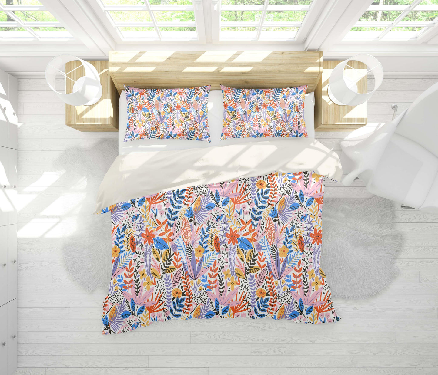 3D Blue Orange Floral Leaves Branch Quilt Cover Set Bedding Set Pillowcases 130