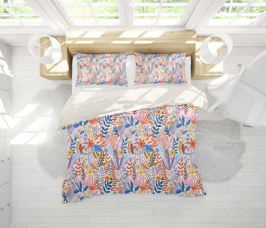 3D Blue Orange Floral Leaves Branch Quilt Cover Set Bedding Set Pillowcases 130