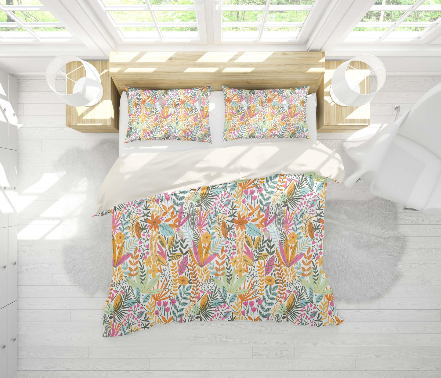3D Blue Yellow Floral Leaves Branch Quilt Cover Set Bedding Set Pillowcases 131