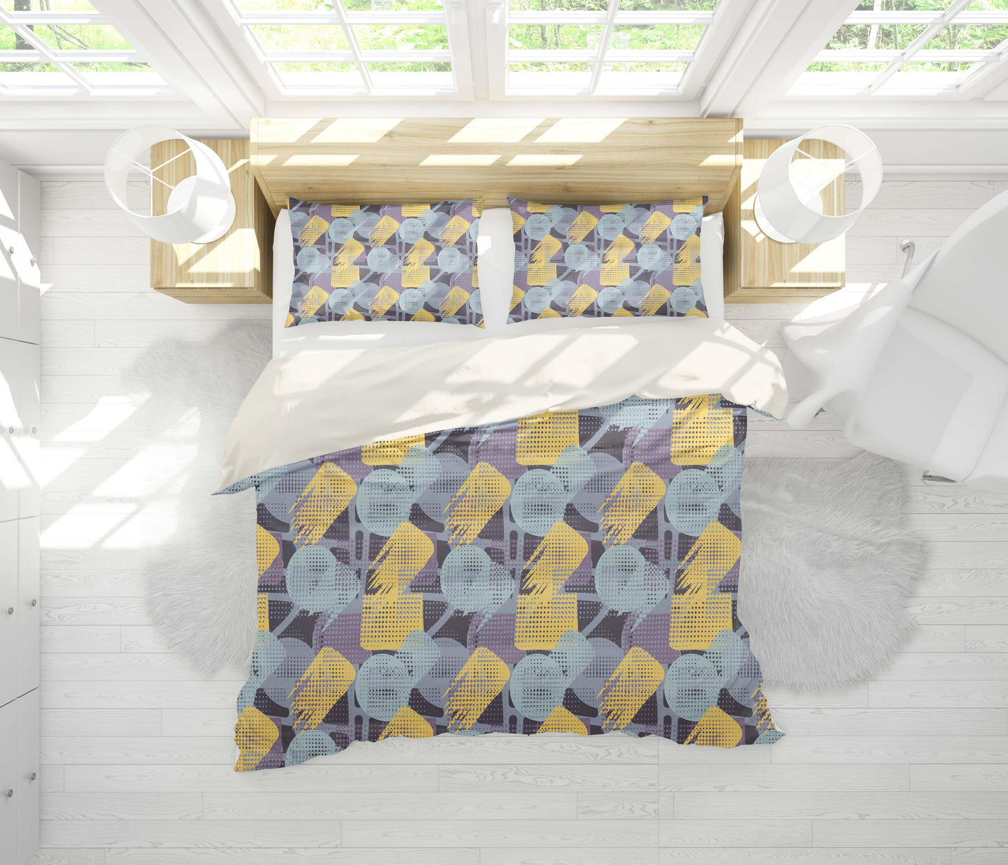 3D Blue Yellow Smear Geometric Quilt Cover Set Bedding Set Pillowcases 201
