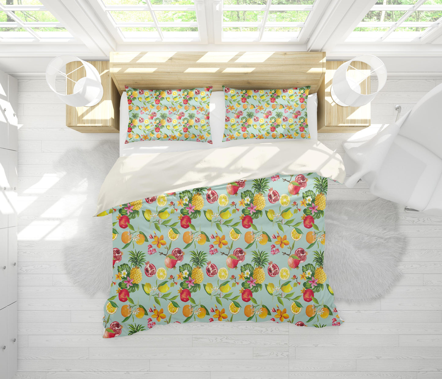 3D Blue Pineapple Pomegranate Lemon Orange Floral Leaves Quilt Cover Set Bedding Set Pillowcases 128