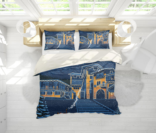 3D Blue Cartoon City Quilt Cover Set Bedding Set Pillowcases 176