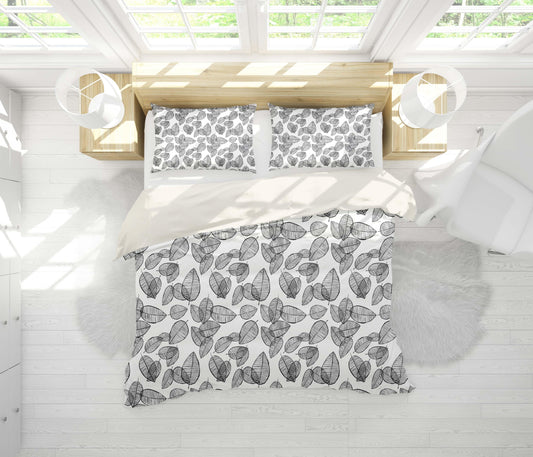 3D Black White Leaves Quilt Cover Set Bedding Set Pillowcases 143