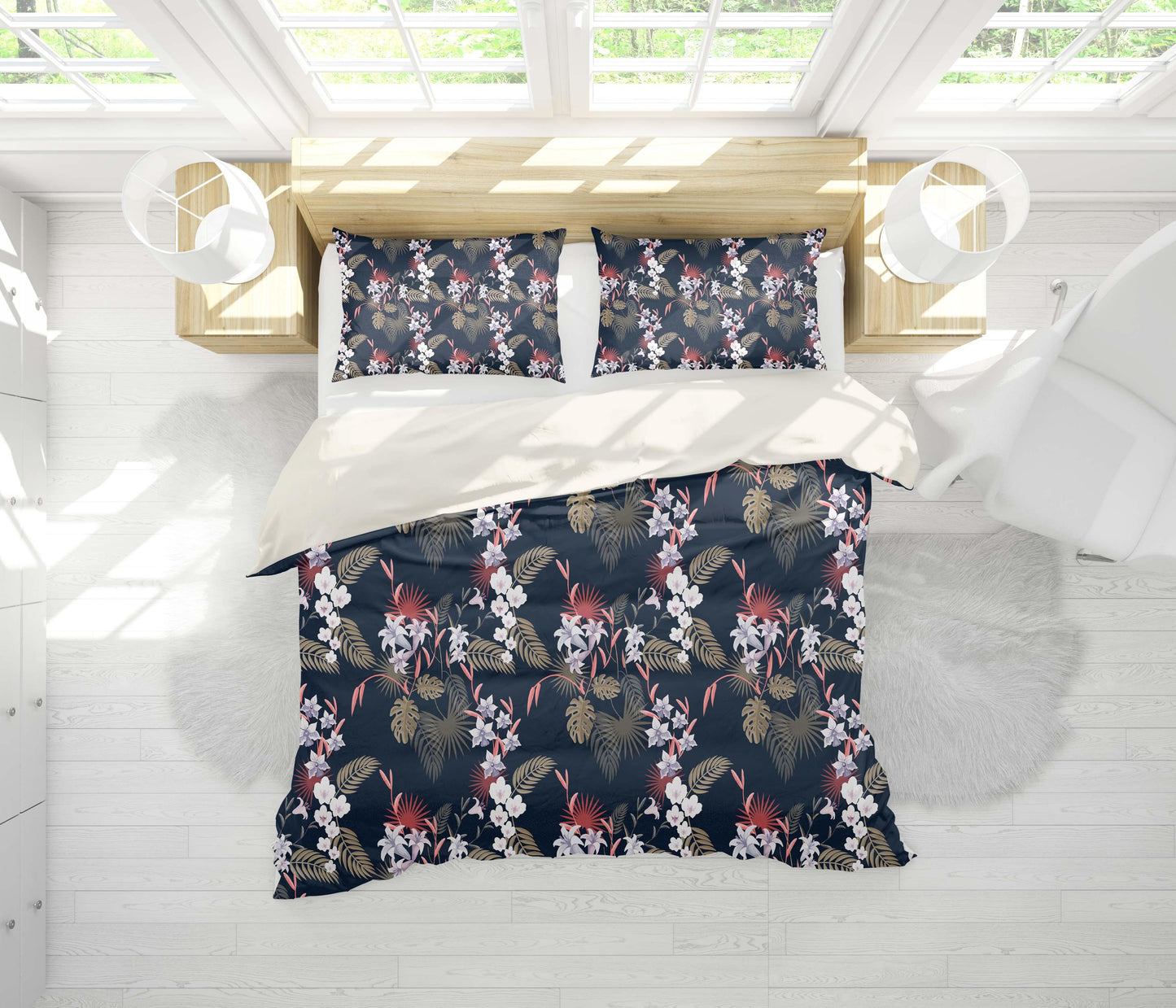 3D Black Floral Leaves Quilt Cover Set Bedding Set Pillowcases 174