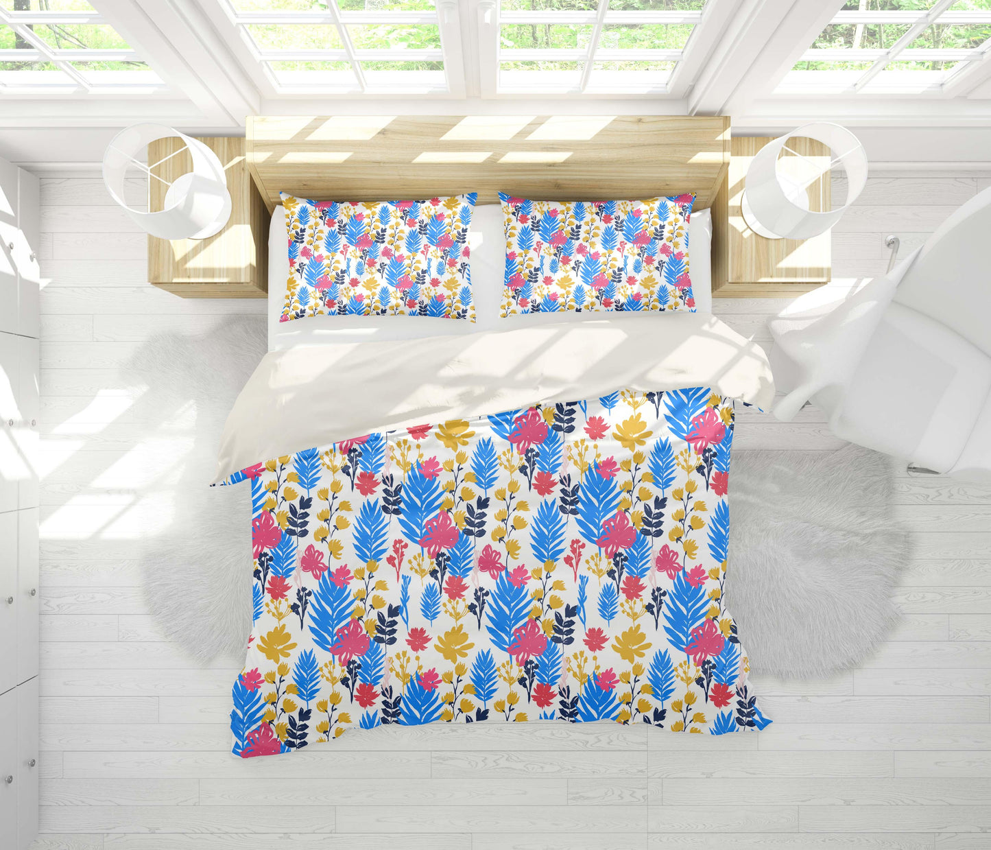 3D Blue Yellow Pink Floral Leaves Branch Quilt Cover Set Bedding Set Pillowcases 191