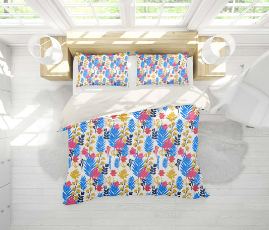 3D Blue Yellow Pink Floral Leaves Branch Quilt Cover Set Bedding Set Pillowcases 191