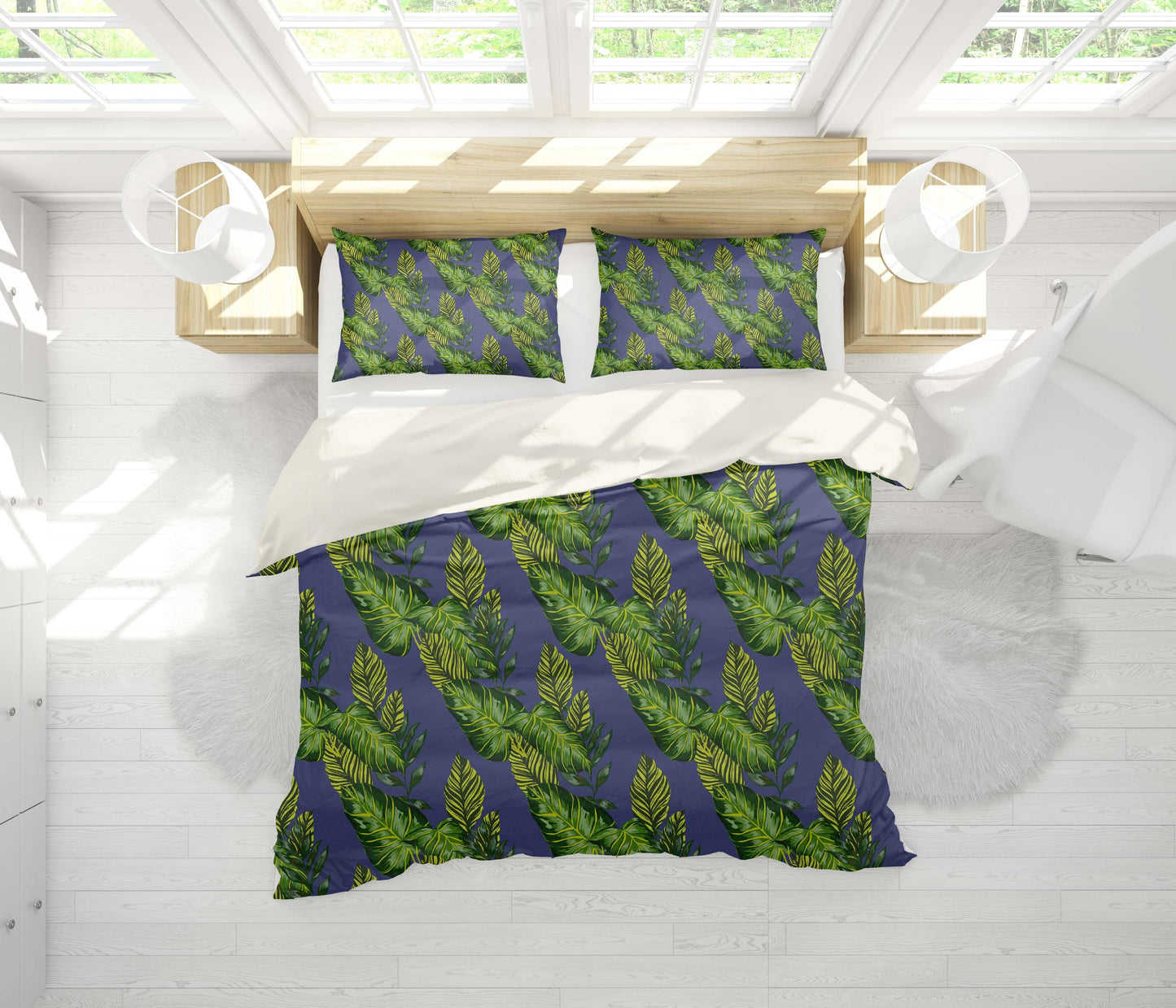 3D Blue Green Leaves Quilt Cover Set Bedding Set Pillowcases 141