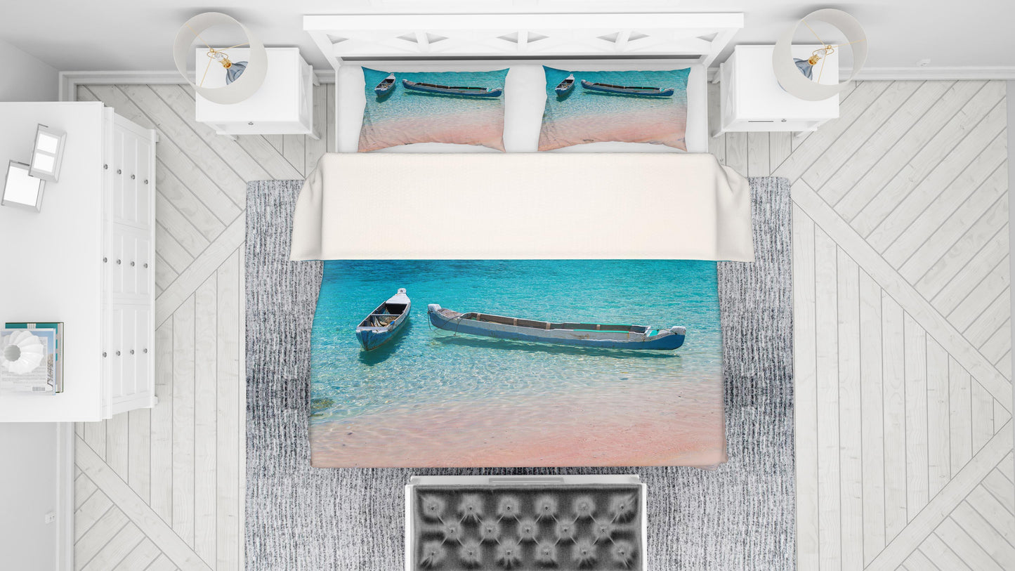 3D Blue Sea Boat Quilt Cover Set Bedding Set Pillowcases 23