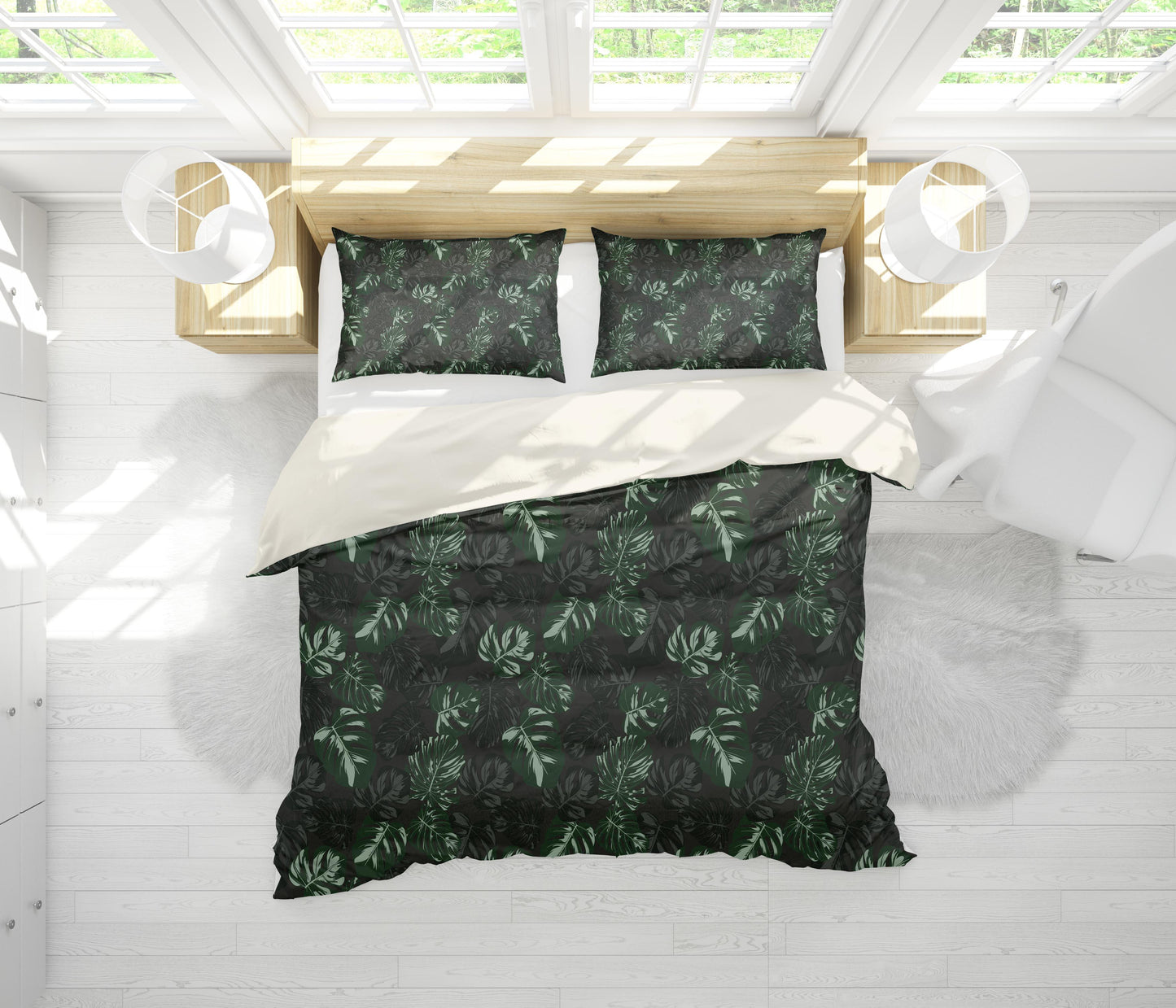 3D Black Green Tropical Leaves Quilt Cover Set Bedding Set Pillowcases 185