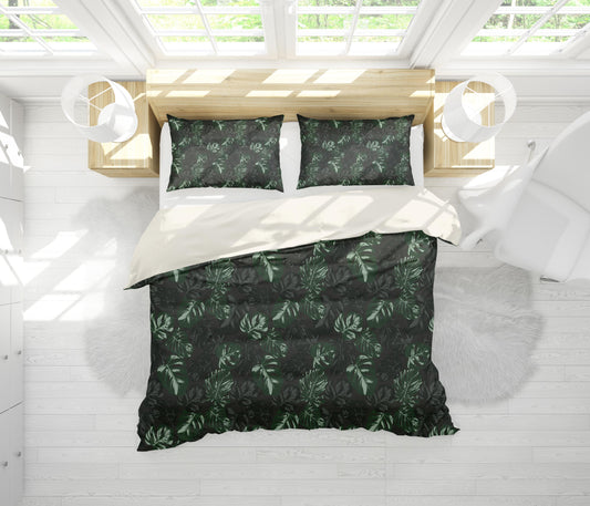 3D Black Green Tropical Leaves Quilt Cover Set Bedding Set Pillowcases 185