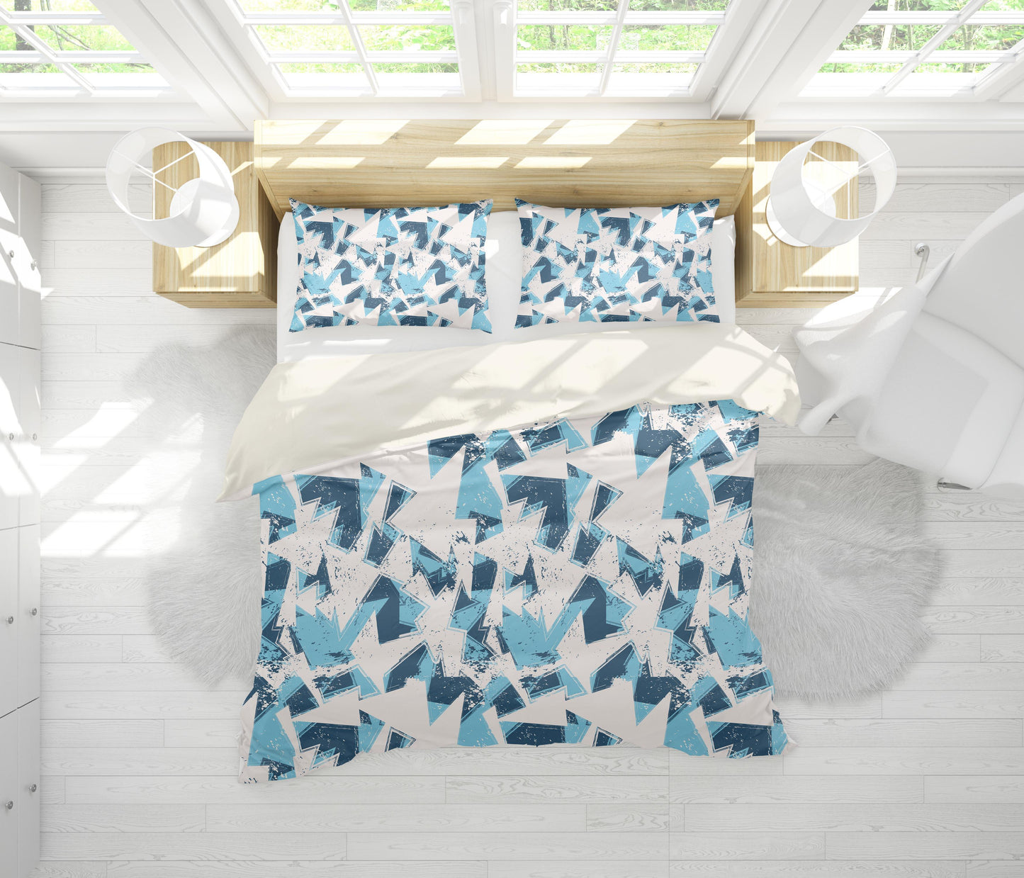 3D Blue Geometric Quilt Cover Set Bedding Set Pillowcases 208