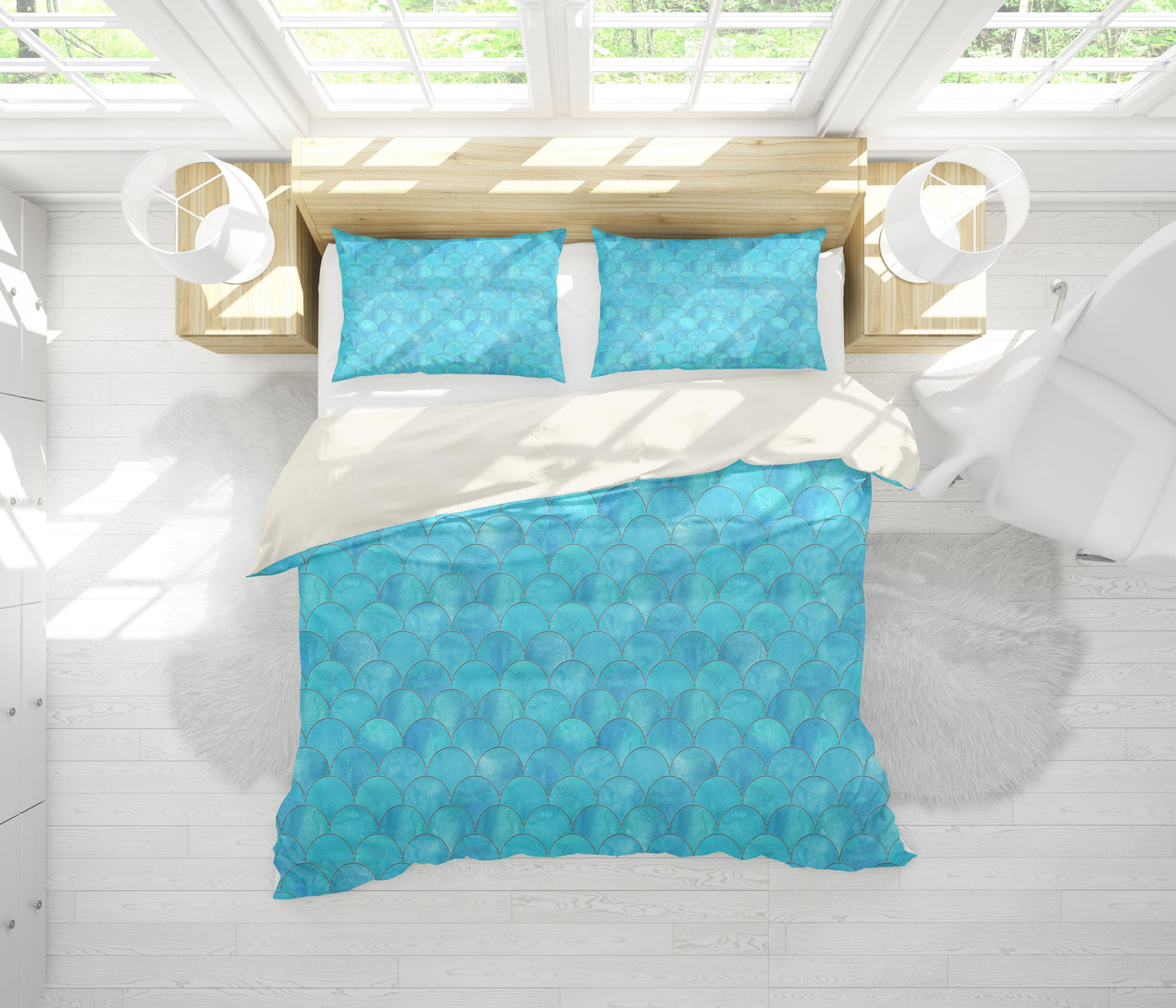 3D Blue Fish Scale Pattern Quilt Cover Set Bedding Set Pillowcases 193
