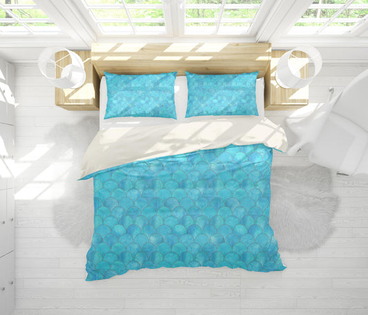 3D Blue Fish Scale Pattern Quilt Cover Set Bedding Set Pillowcases 193