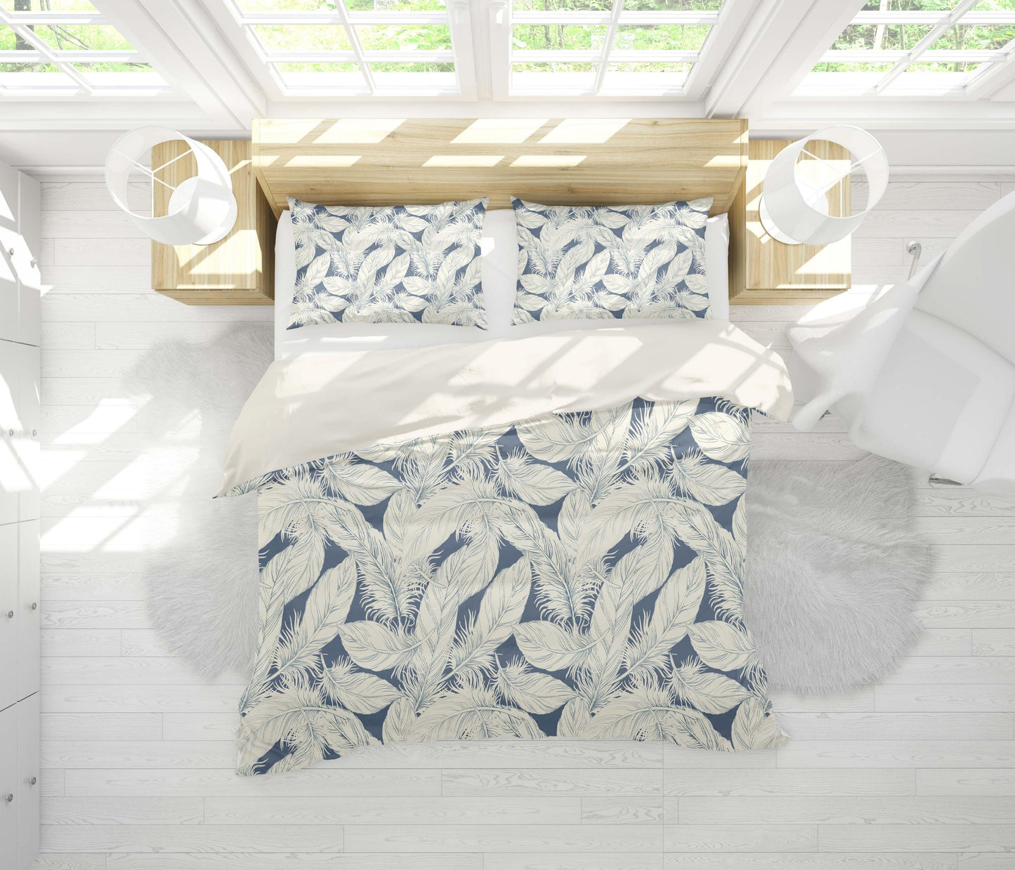 3D Blue White Feather Quilt Cover Set Bedding Set Pillowcases 121