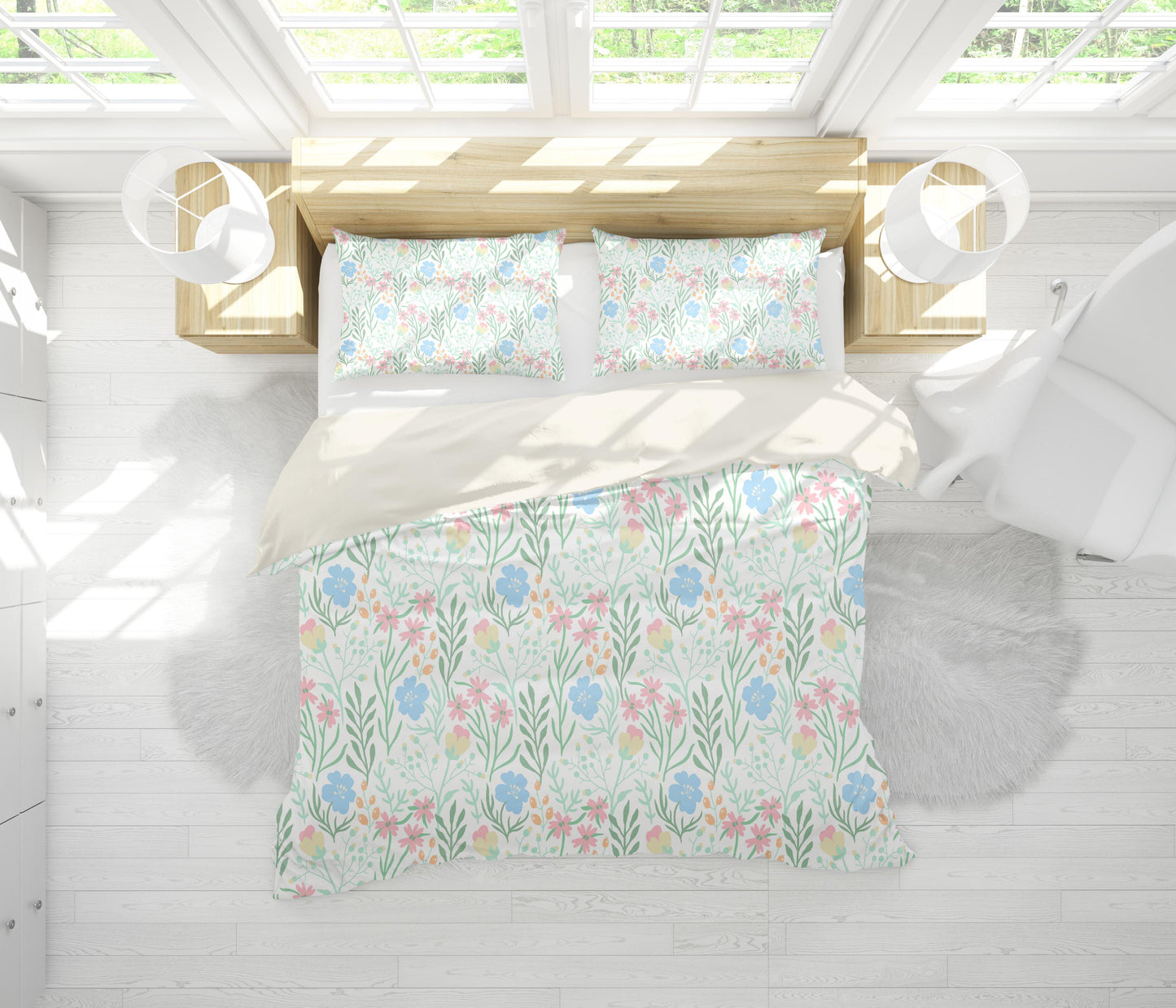 3D Blue Floral Branch Leaves Quilt Cover Set Bedding Set Pillowcases 155
