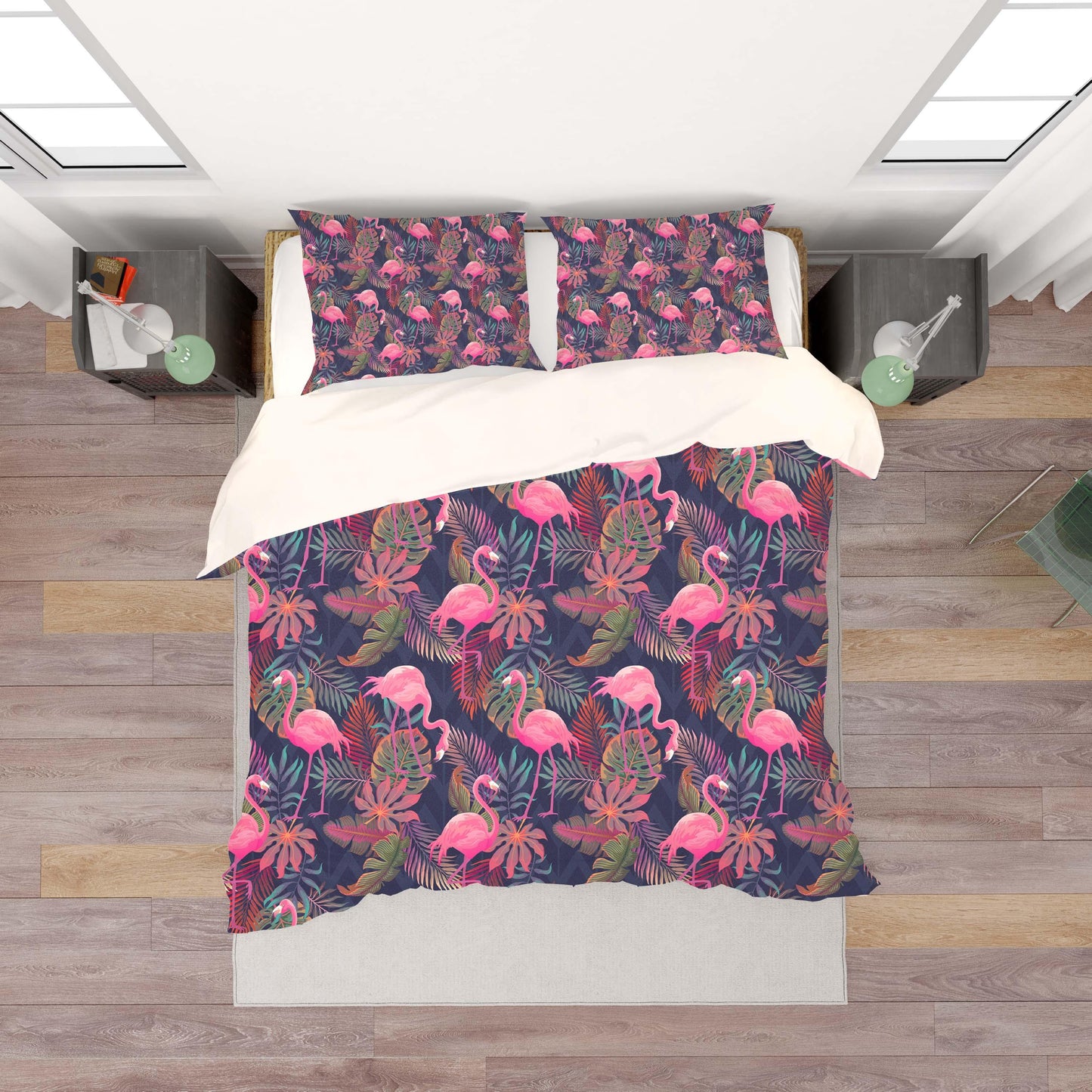 3D Black Red Flamingo Leaves Quilt Cover Set Bedding Set Pillowcases 136