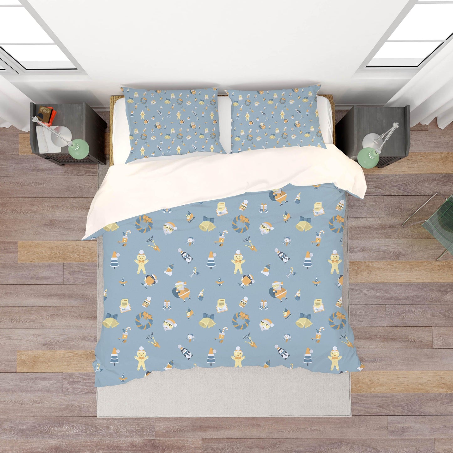 3D Blue Christmas Santa Claus Wreath Bell Penguin Quilt Cover Set Bedding Set Pillowcases 83