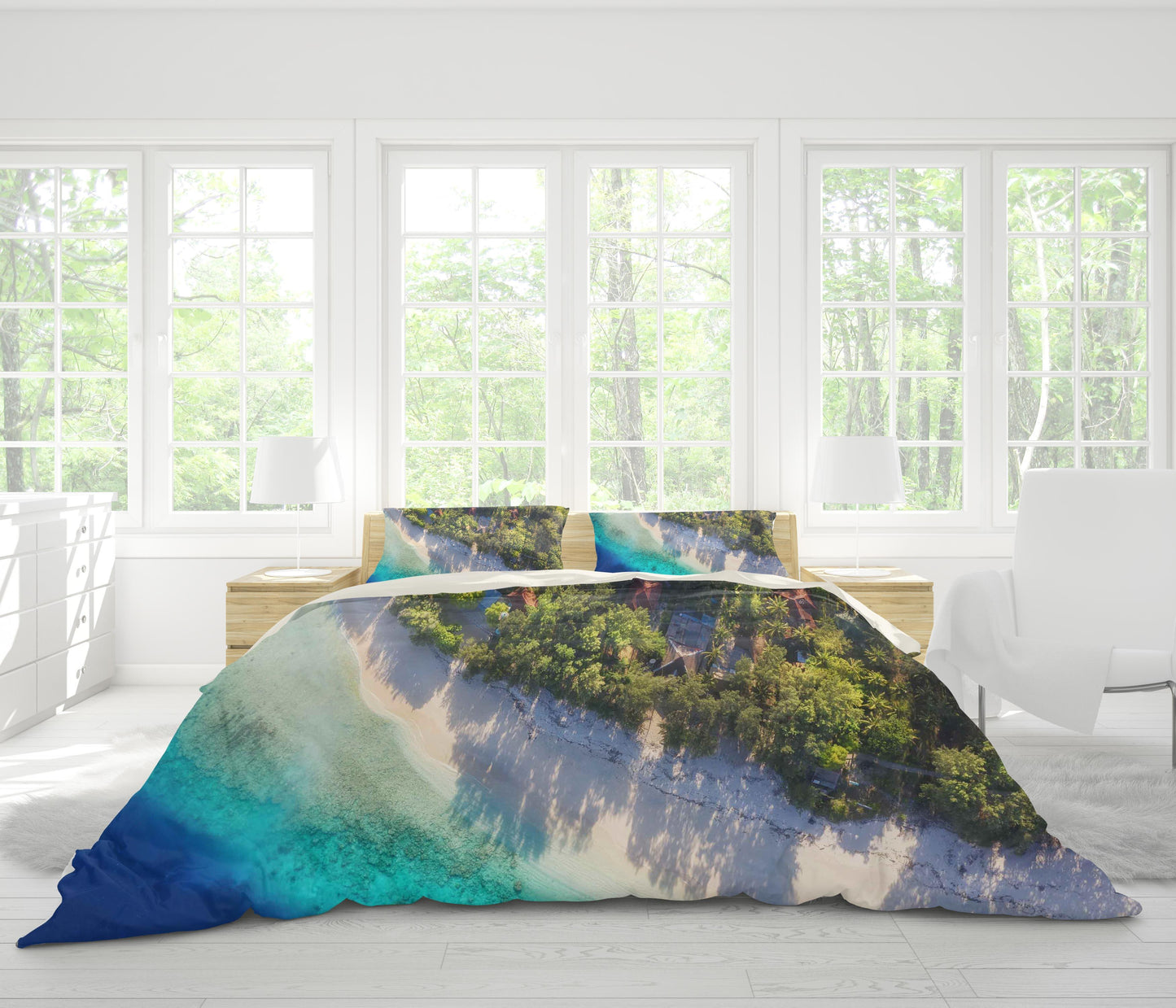 3D Blue Sea Beach Forest Quilt Cover Set Bedding Set Pillowcases 100