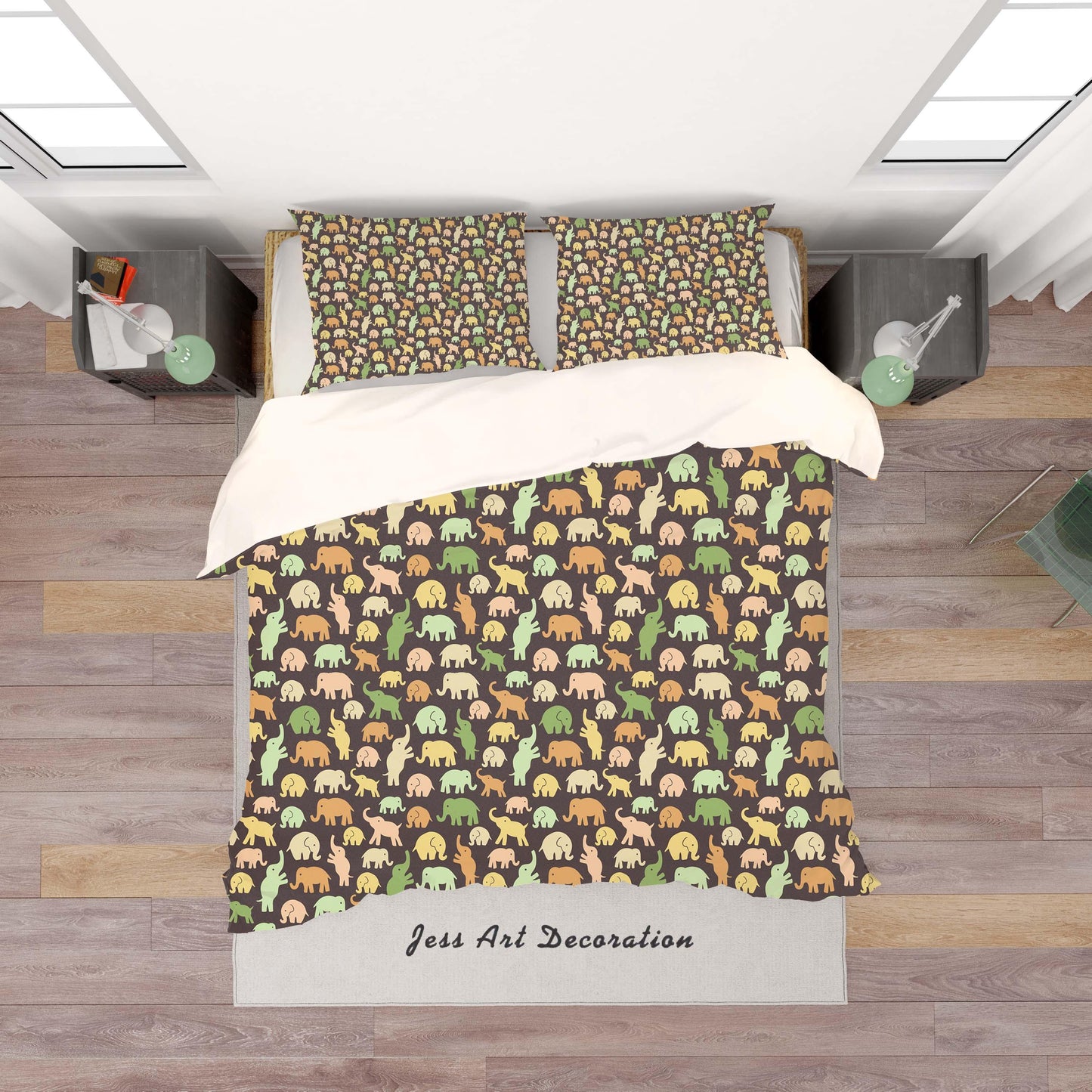 3D Black Yellow Green Elephant Quilt Cover Set Bedding Set Pillowcases 34
