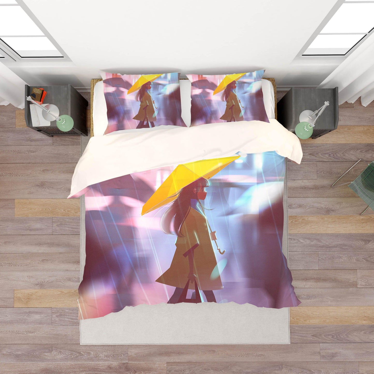 3D Cartoon Girl Umbrella Quilt Cover Set Bedding Set Pillowcases 23