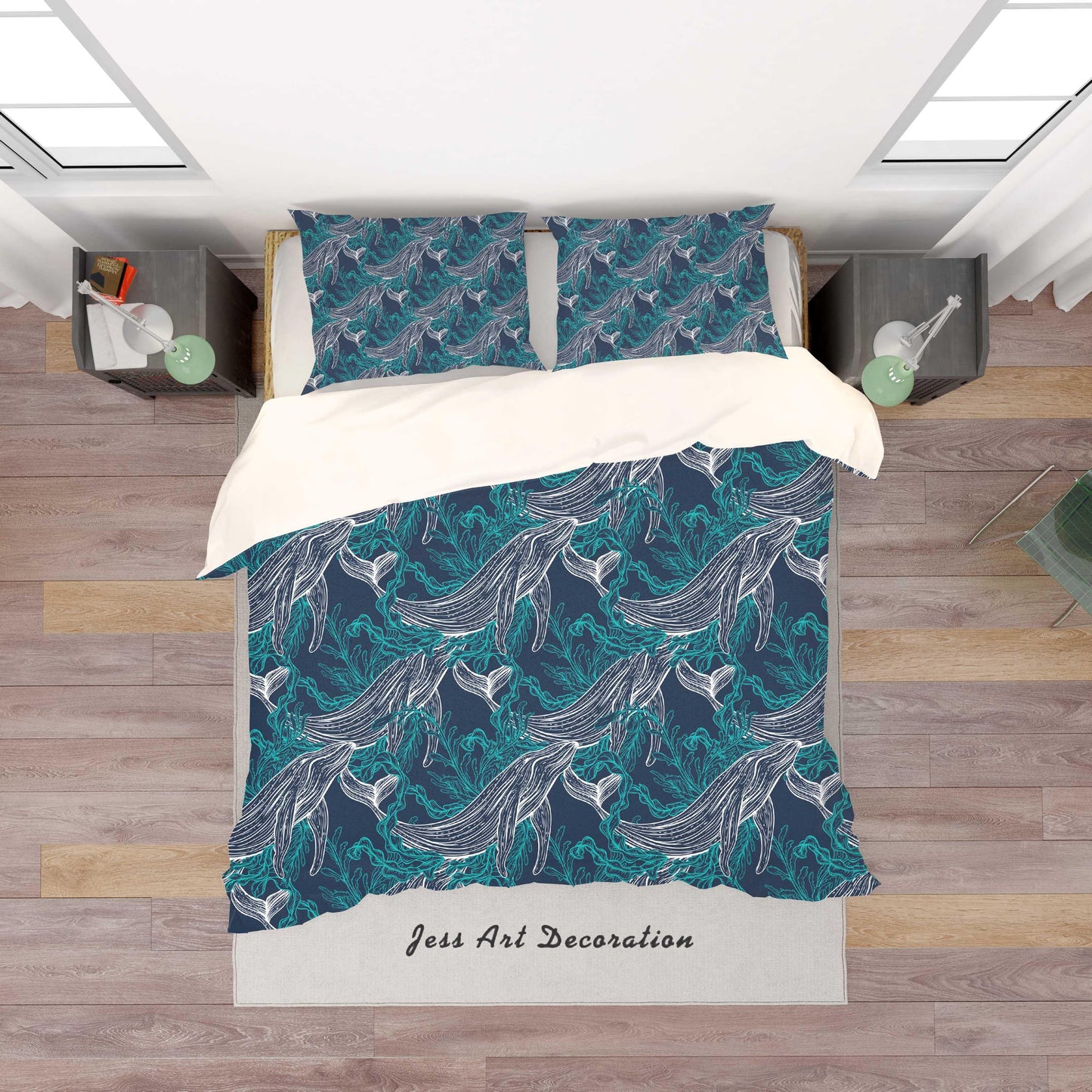 3D Black Green Shark Quilt Cover Set Bedding Set Pillowcases 55