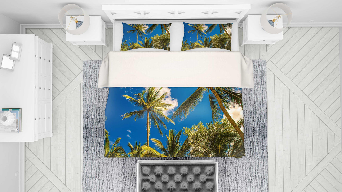 3D Blue Sky Coconut Tree Quilt Cover Set Bedding Set Pillowcases 46
