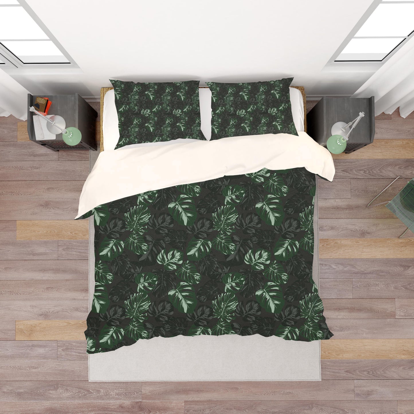 3D Black Green Tropical Leaves Quilt Cover Set Bedding Set Pillowcases 185