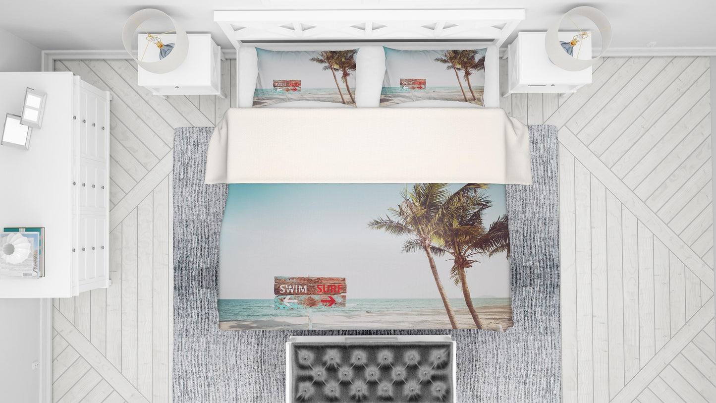 3D Blue Sea Beach Coconut Tree Quilt Cover Set Bedding Set Pillowcases 34