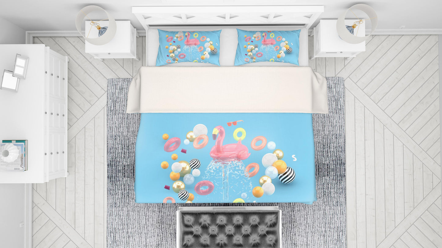 3D Blue Flamingo Lifebuoy Ball Quilt Cover Set Bedding Set Pillowcases 74