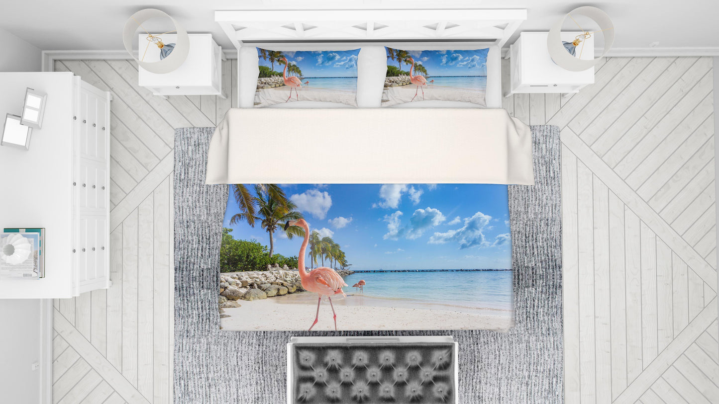 3D Blue Sea Flamingo Trees Quilt Cover Set Bedding Set Pillowcases 31