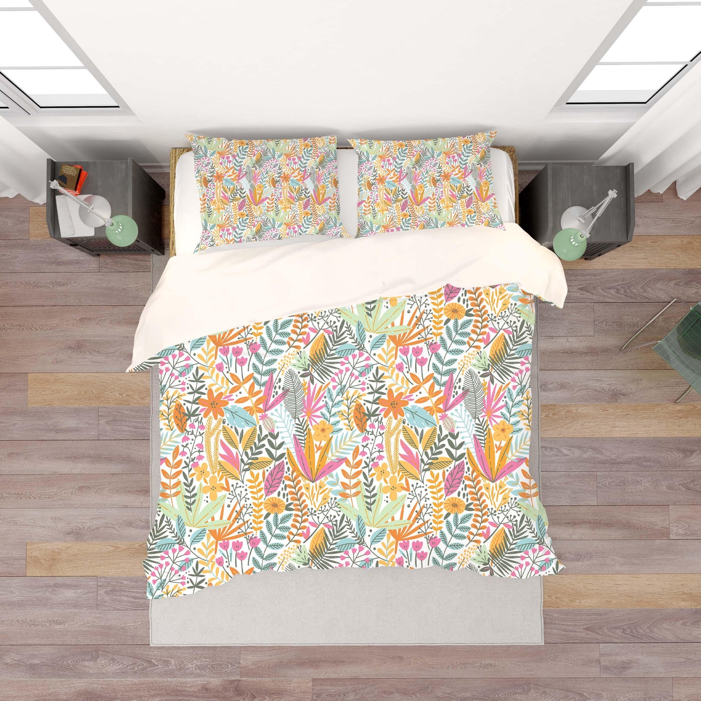 3D Blue Yellow Floral Leaves Branch Quilt Cover Set Bedding Set Pillowcases 131