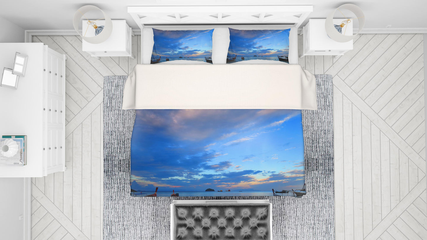 3D Blue Sea Sky Boat Quilt Cover Set Bedding Set Pillowcases 83