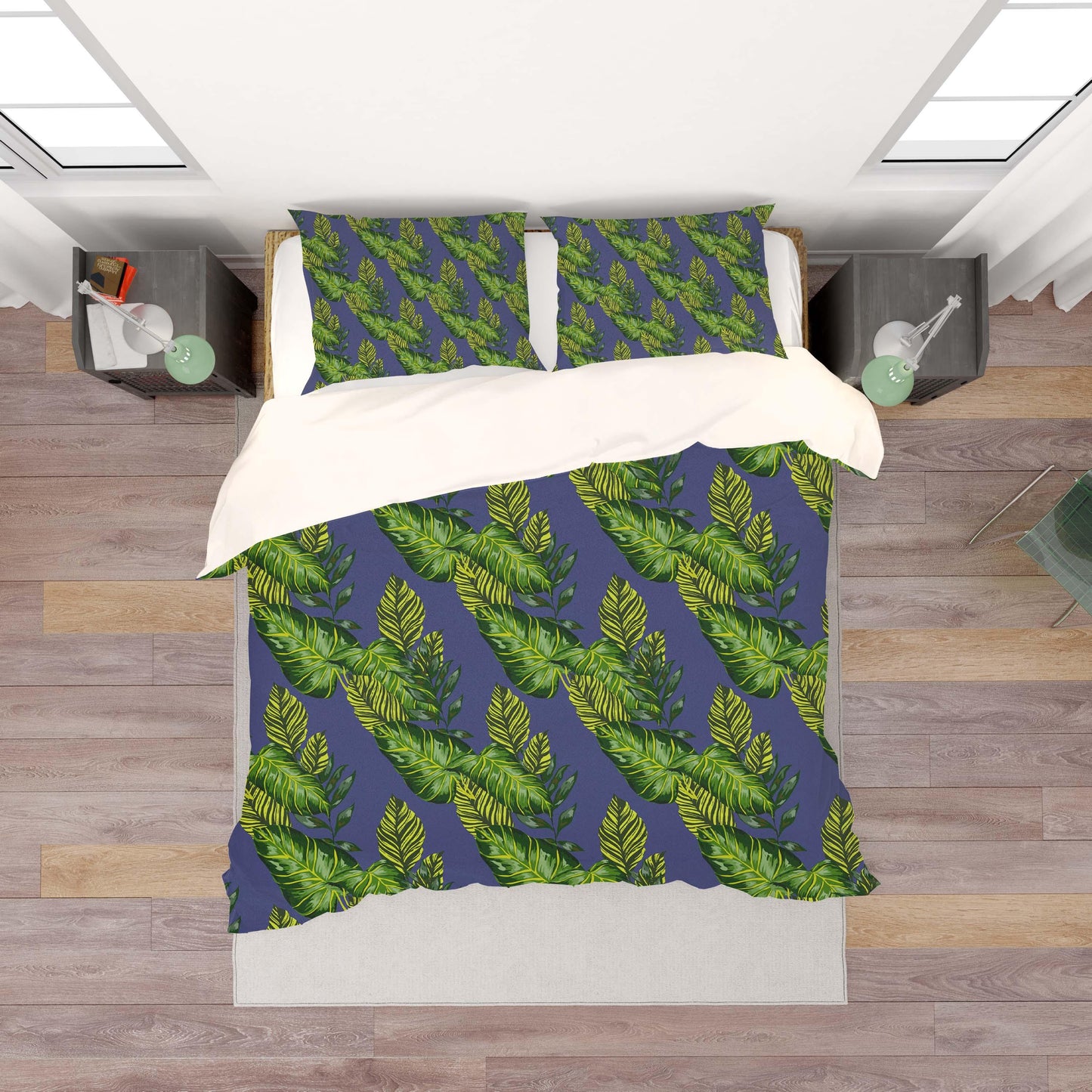 3D Blue Green Leaves Quilt Cover Set Bedding Set Pillowcases 141