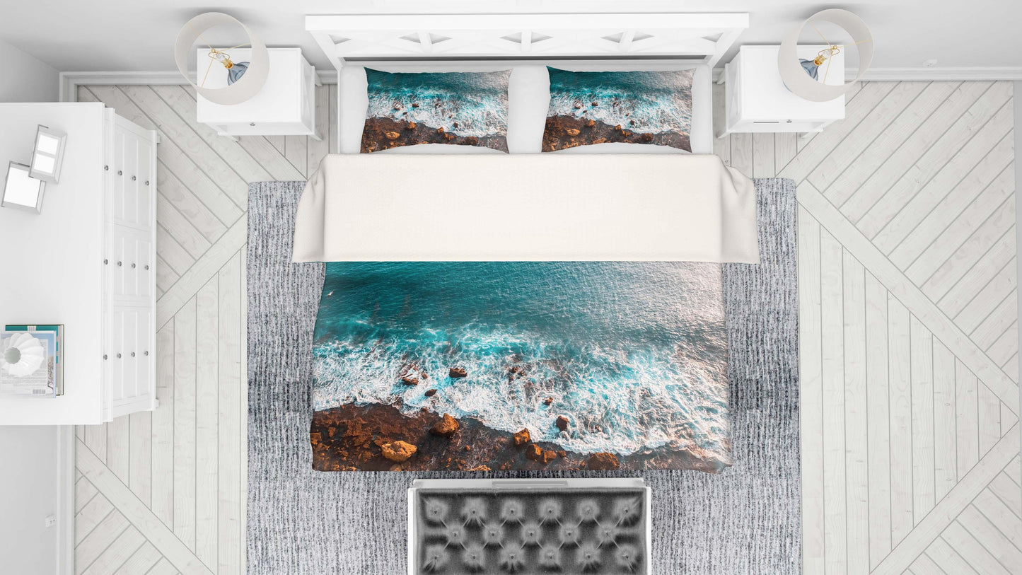 3D Blue Sea Wave Stone Quilt Cover Set Bedding Set Pillowcases 69