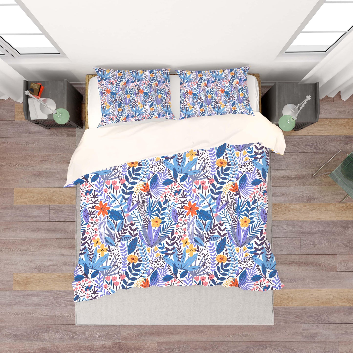 3D Blue Floral Leaves Branch Quilt Cover Set Bedding Set Pillowcases 132