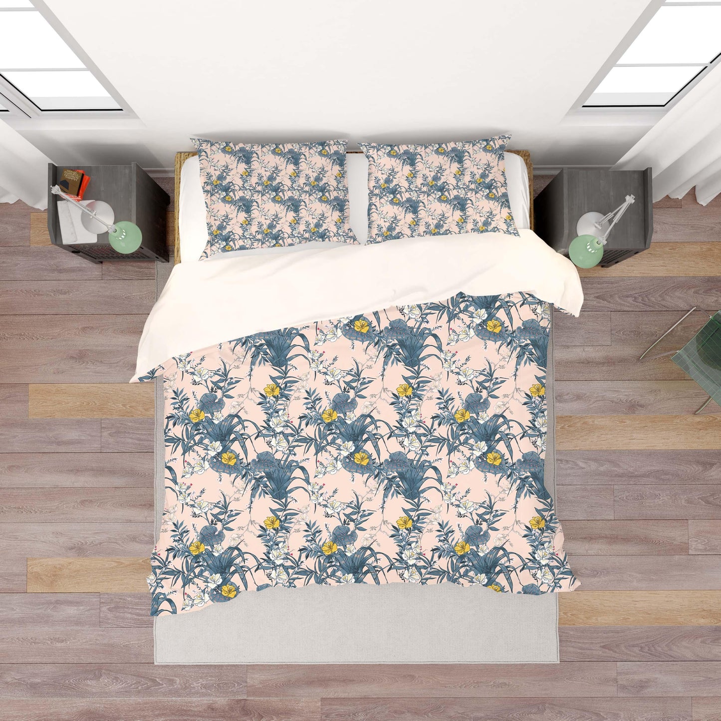 3D Blue Pink Floral Leaves Quilt Cover Set Bedding Set Pillowcases 149