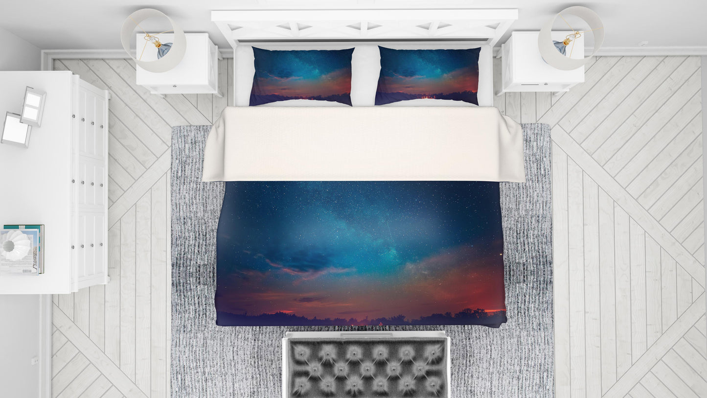 3D Blue Starry Sky Universe Night Quilt Cover Set Bedding Set Pillowcases 30
