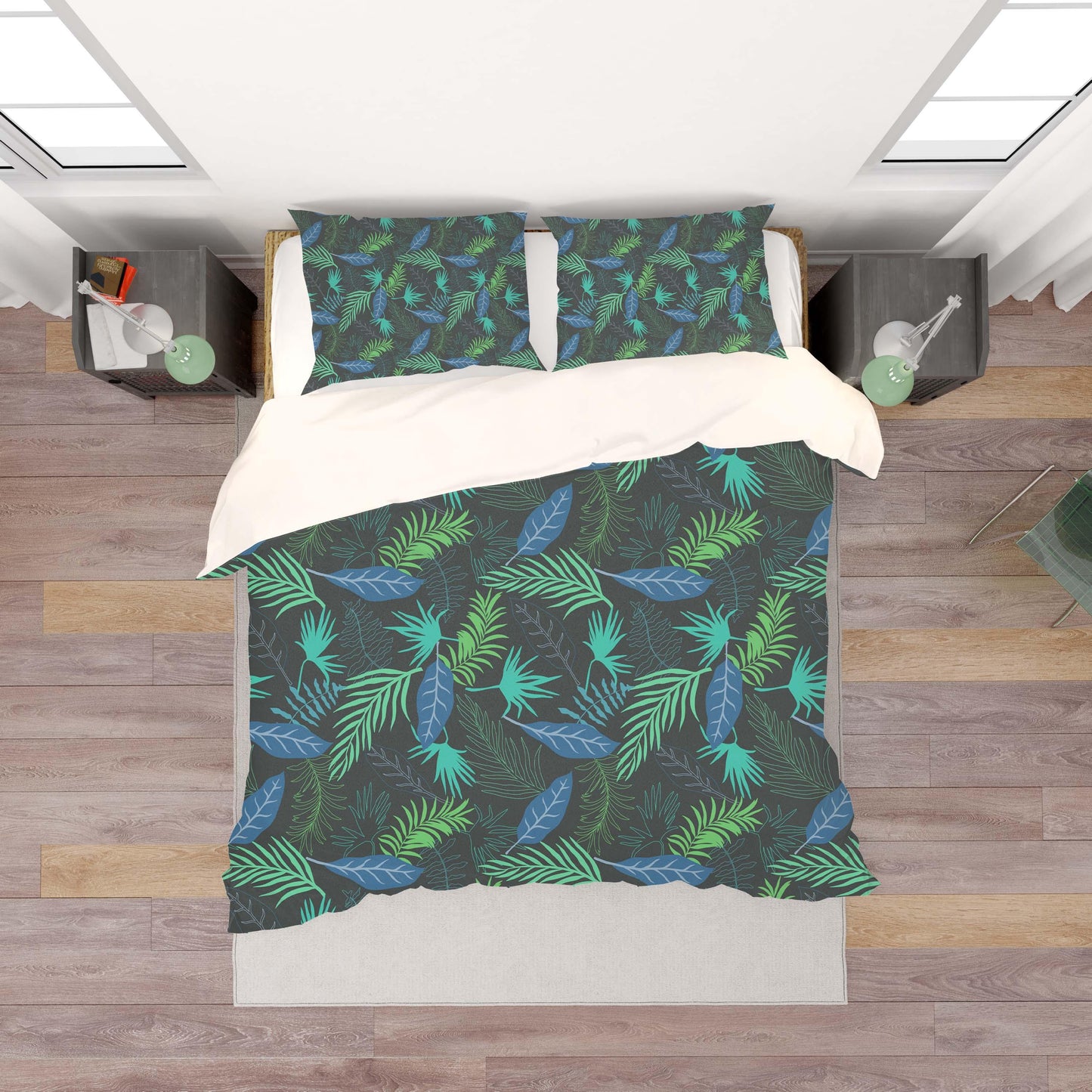 3D Black Green Leaves Quilt Cover Set Bedding Set Pillowcases 214