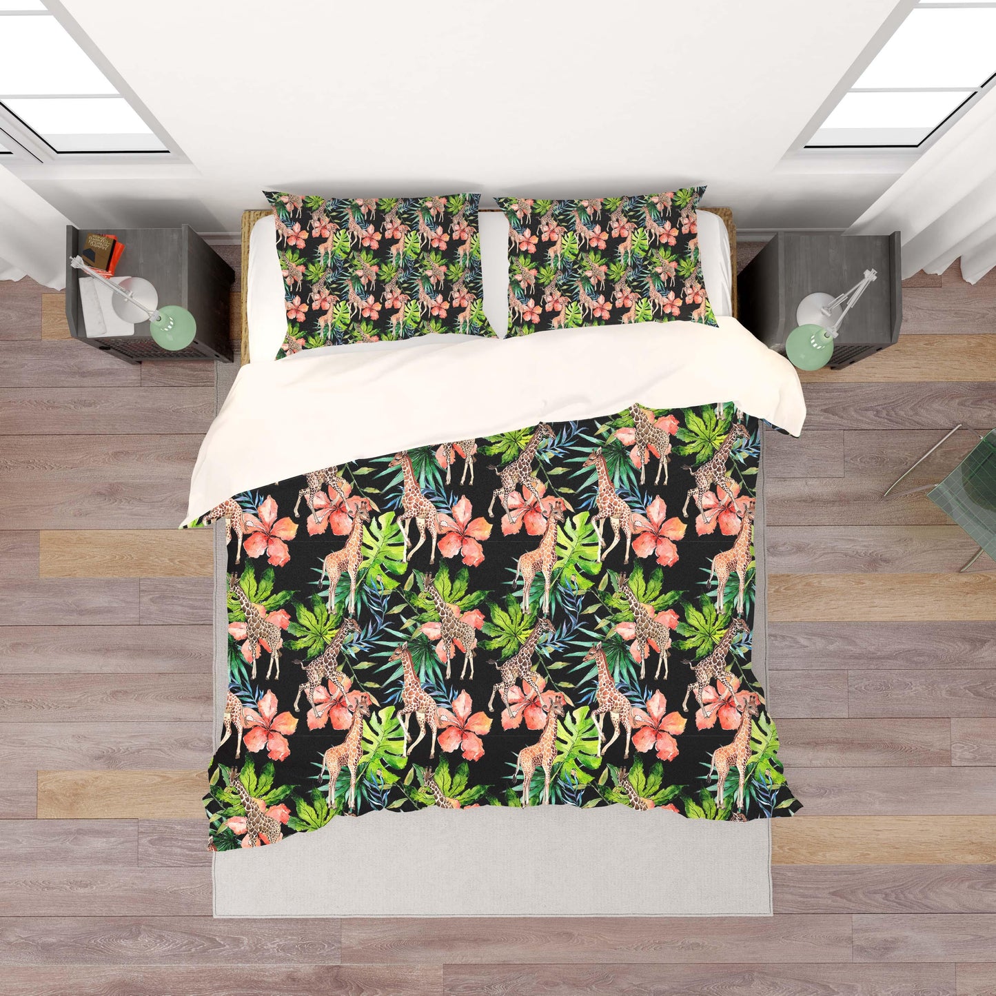 3D Black Giraffe Floral Leaves Quilt Cover Set Bedding Set Pillowcases 133