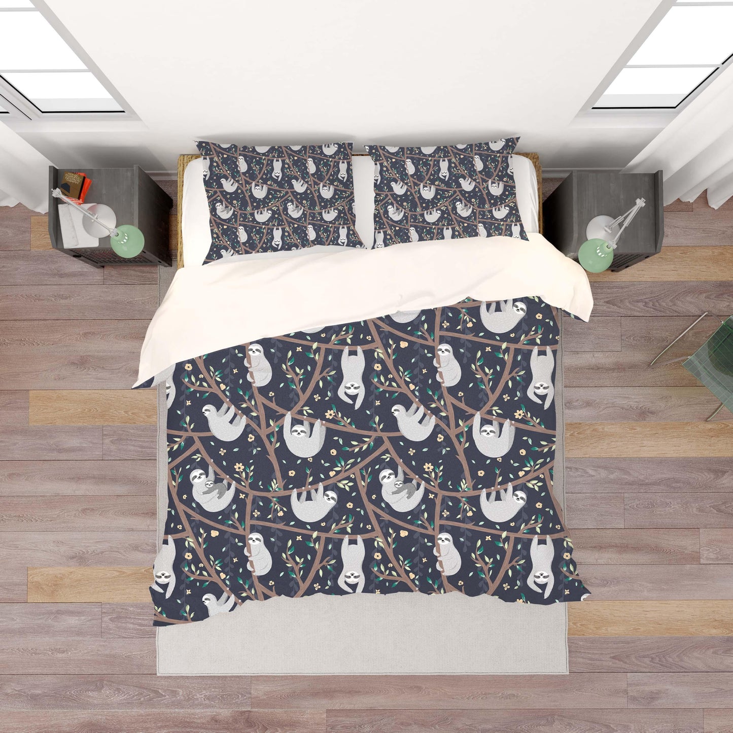 3D Black Sloth Branch Floral Quilt Cover Set Bedding Set Pillowcases 168