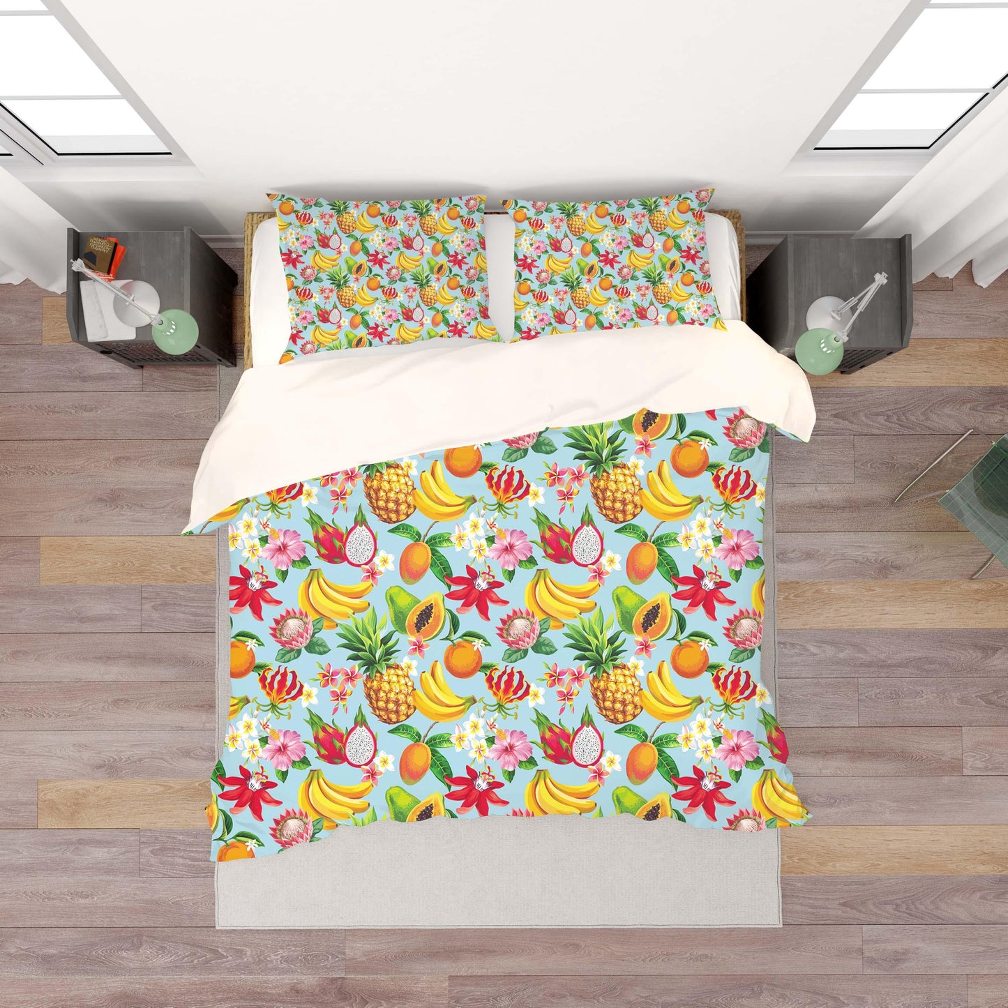 3D Blue Fruits Banana Pineapple Cantaloupe Floral Quilt Cover Set Bedding Set Pillowcases 75