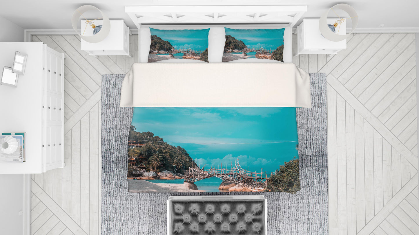 3D Blue Sea Bridge Forest Quilt Cover Set Bedding Set Pillowcases 62