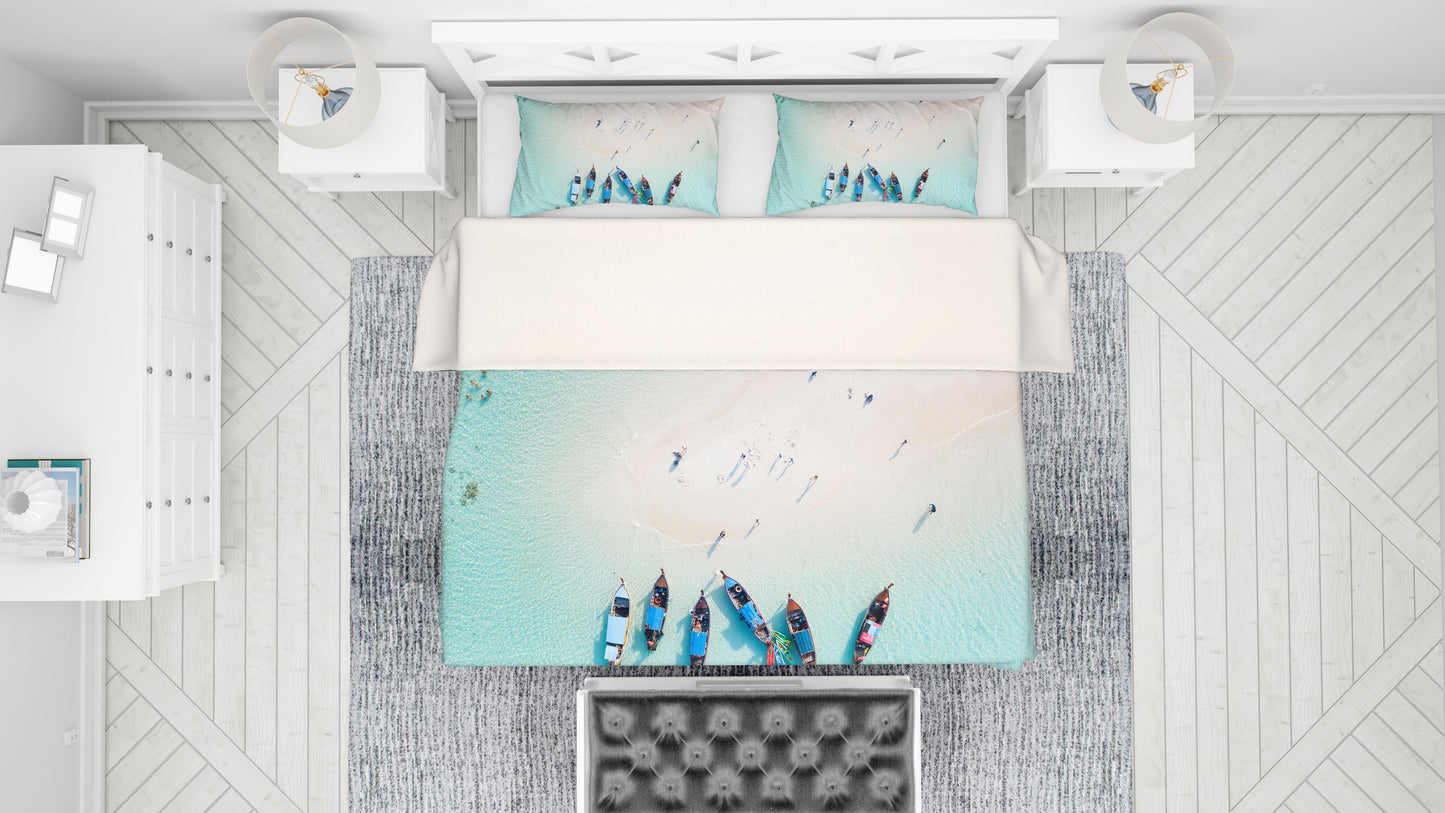 3D Blue Sea Beach Boat Quilt Cover Set Bedding Set Pillowcases 49