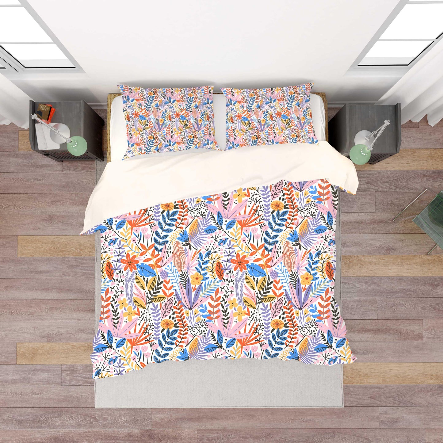 3D Blue Orange Floral Leaves Branch Quilt Cover Set Bedding Set Pillowcases 130
