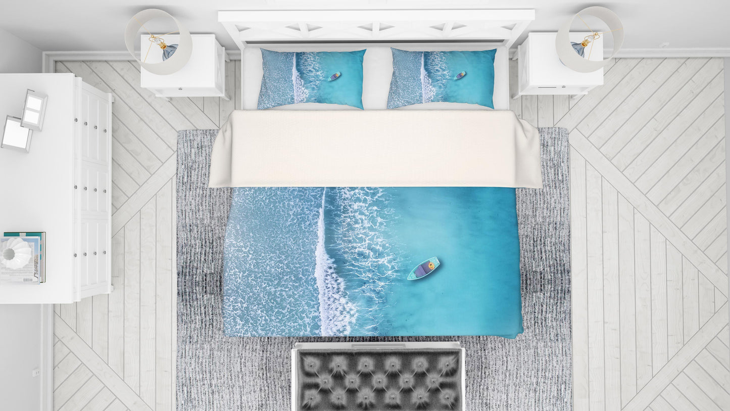 3D Blue Sea Wave Boat Quilt Cover Set Bedding Set Pillowcases 70