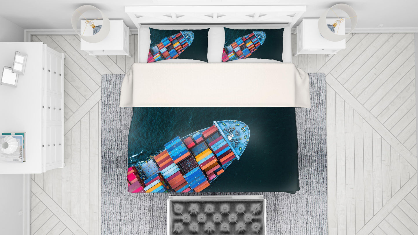 3D Cargo Ship Quilt Cover Set Bedding Set Pillowcases 50