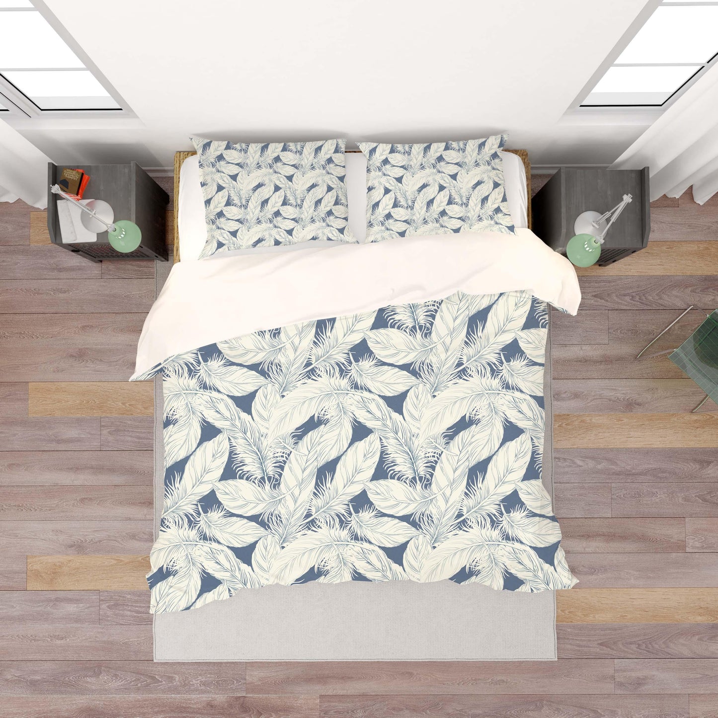 3D Blue White Feather Quilt Cover Set Bedding Set Pillowcases 121