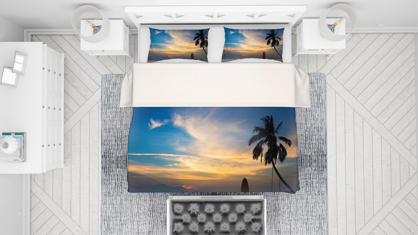 3D Blue Sea Beach Palm Tree Surfboard Quilt Cover Set Bedding Set Pillowcases 44