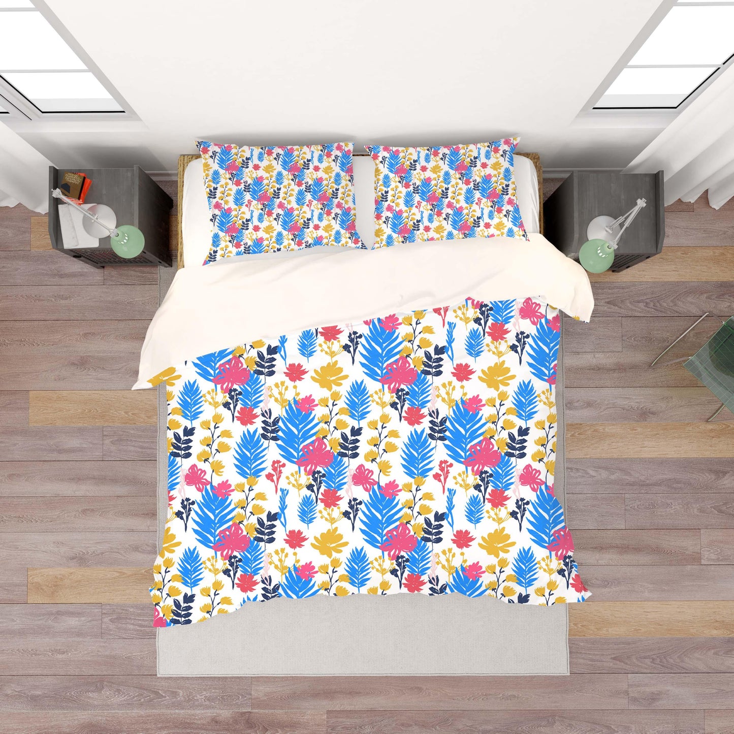 3D Blue Yellow Pink Floral Leaves Branch Quilt Cover Set Bedding Set Pillowcases 191